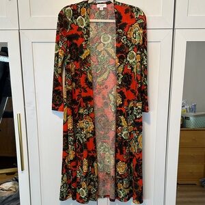 LuLaRoe Vibrant Red and Green Floral Long Sleeve Dress